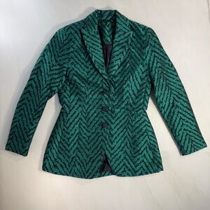 Emerald Green Textured Blazer – Size 32 – Statement Zebra Jacquard Pattern